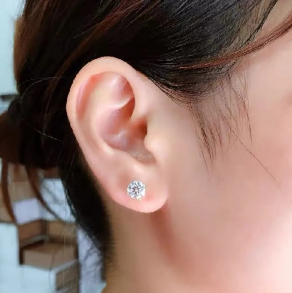 Classic Simulated Diamond Stud, 925 Sterling Post Earring Dipped in Platinum - Picture 7 of 7